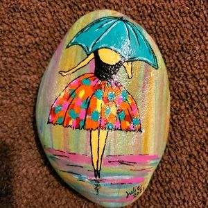 Hand painted "Rainy Day" stone